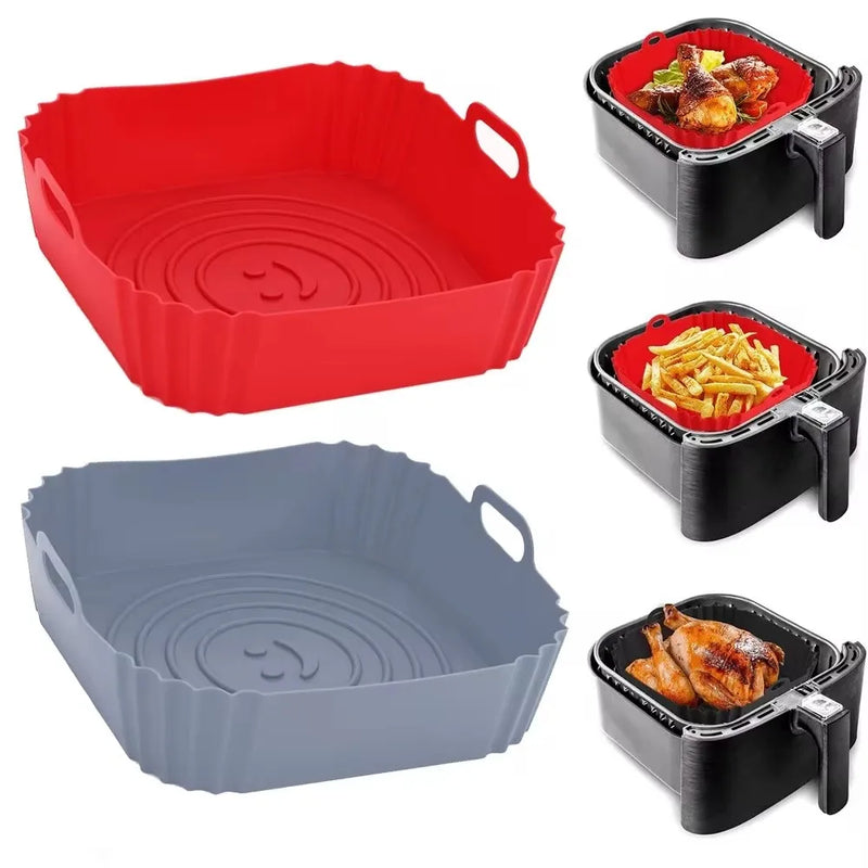 1PC Air Fryer Oven Baking Tray Reusable Silicone Tray Fried Chicken Pizza Mat Square Oilless Silicone Pan Air Fryer Accessories