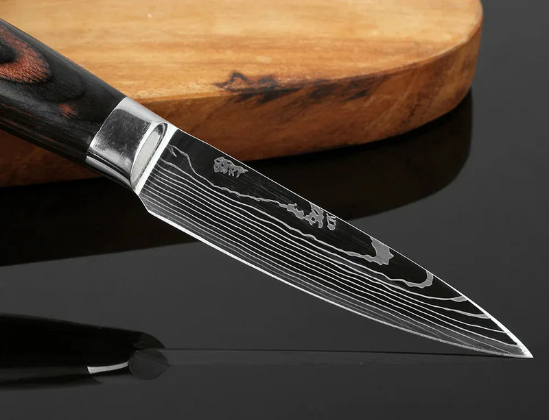 1-6 Pcs Set Kitchen Knives Set Stainless Steel 7CR17 440C Laser Damascus Japanese Santoku Cleaver Slicing Utility Chef Knife