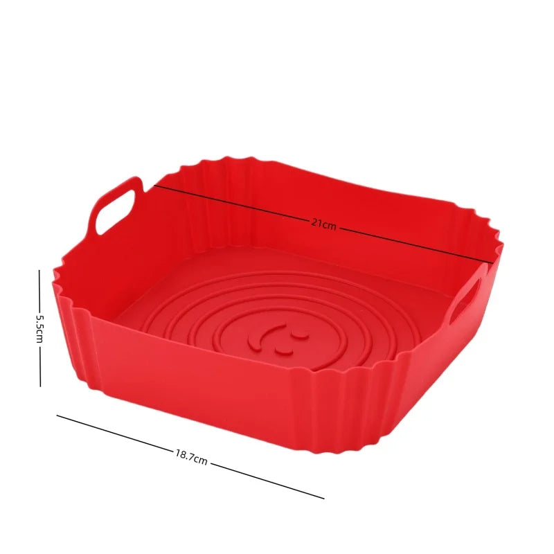 1PC Air Fryer Oven Baking Tray Reusable Silicone Tray Fried Chicken Pizza Mat Square Oilless Silicone Pan Air Fryer Accessories