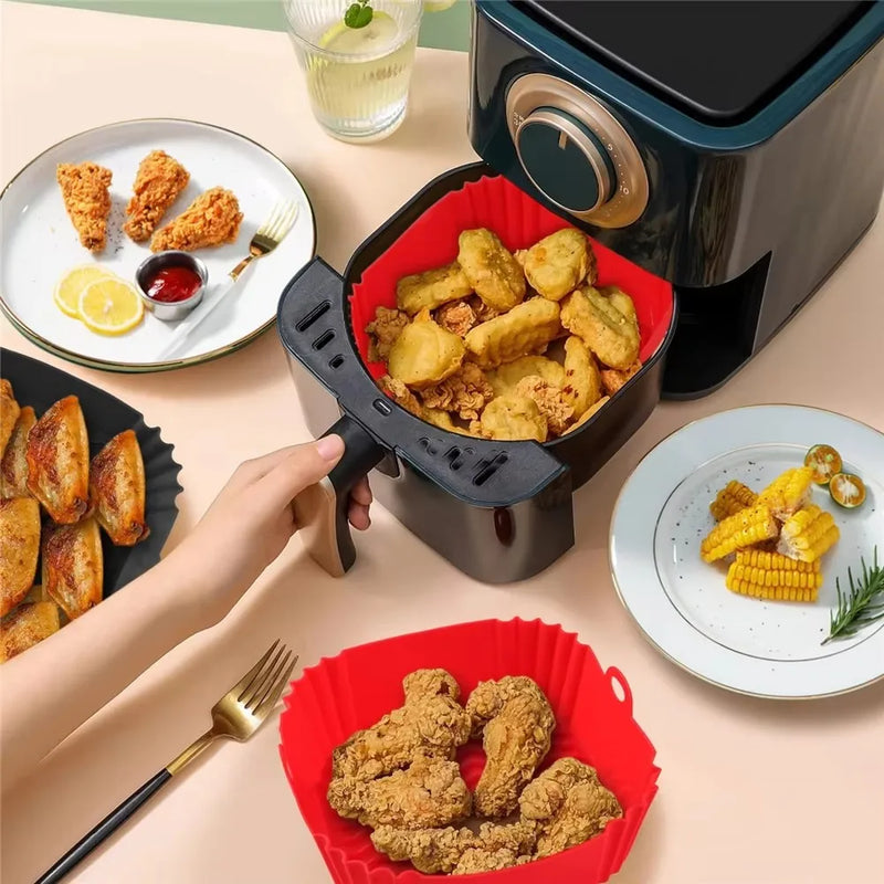 1PC Air Fryer Oven Baking Tray Reusable Silicone Tray Fried Chicken Pizza Mat Square Oilless Silicone Pan Air Fryer Accessories