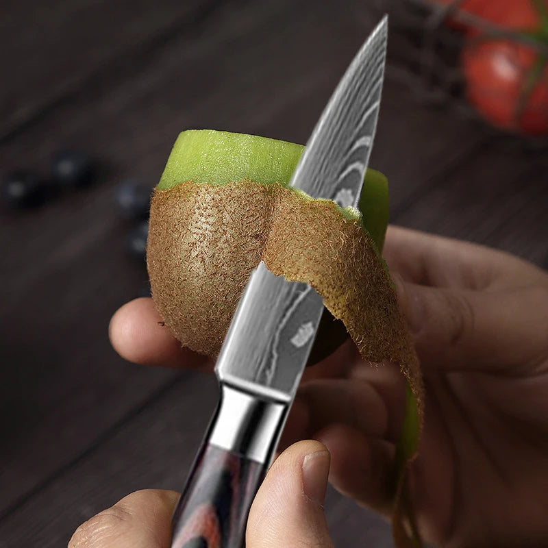 1-6 Pcs Set Kitchen Knives Set Stainless Steel 7CR17 440C Laser Damascus Japanese Santoku Cleaver Slicing Utility Chef Knife