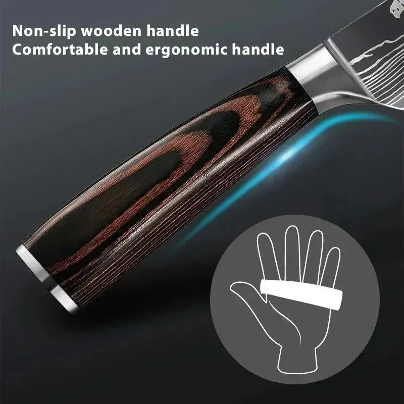 1-6 Pcs Set Kitchen Knives Set Stainless Steel 7CR17 440C Laser Damascus Japanese Santoku Cleaver Slicing Utility Chef Knife