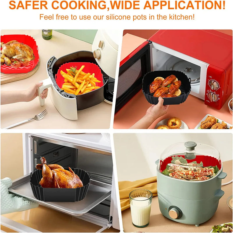 1PC Air Fryer Oven Baking Tray Reusable Silicone Tray Fried Chicken Pizza Mat Square Oilless Silicone Pan Air Fryer Accessories