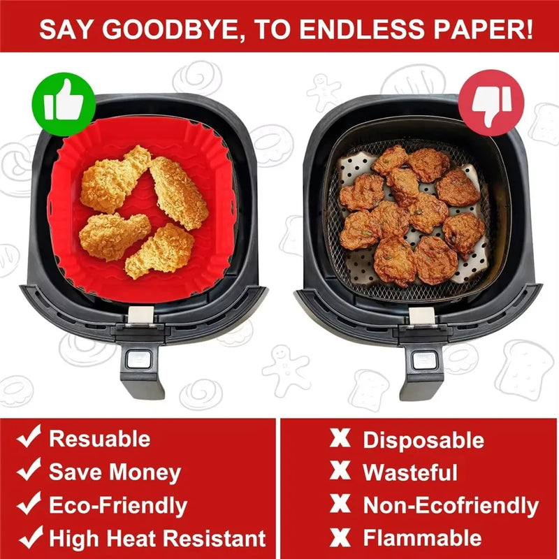 1PC Air Fryer Oven Baking Tray Reusable Silicone Tray Fried Chicken Pizza Mat Square Oilless Silicone Pan Air Fryer Accessories