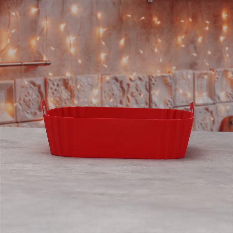 1PC Air Fryer Oven Baking Tray Reusable Silicone Tray Fried Chicken Pizza Mat Square Oilless Silicone Pan Air Fryer Accessories