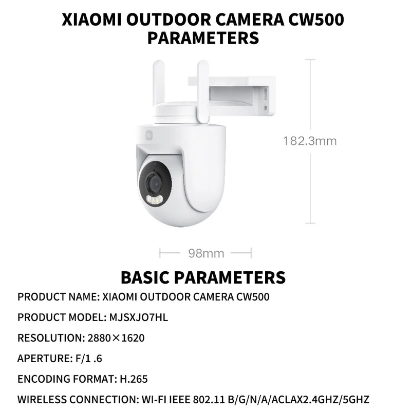 NEW Xiaomi Outdoor Camera CW500 Security Protection WiFi 6 CCTV 3K Ultra HD Resolution Full-Color Night Vision IP66 Smart Home