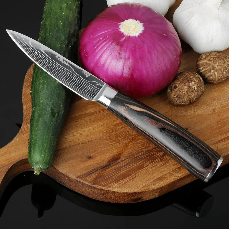 1-6 Pcs Set Kitchen Knives Set Stainless Steel 7CR17 440C Laser Damascus Japanese Santoku Cleaver Slicing Utility Chef Knife